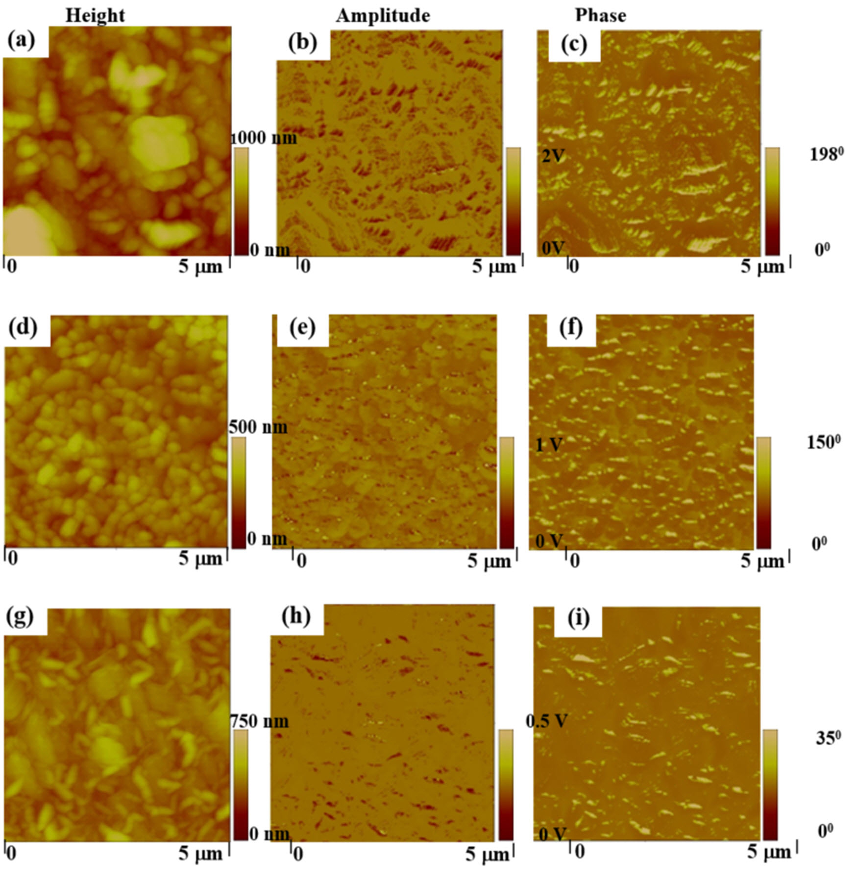 Figure 9. Magnetic Force Microscopy images of pristine (a-c) and hydrogenated FLGs
 [(d-f) @ 50oC and (g-i) @200oC]. 